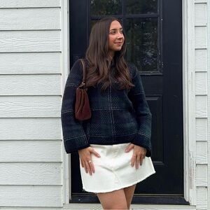 Ann Taylor Black and Dark Green Plaid Crewneck Sweater